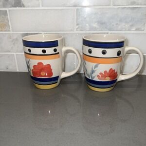 Azul Mug Hand Painted Ceramic Pottery Very Colorful Floral Coffee Tea Cup 10 oz